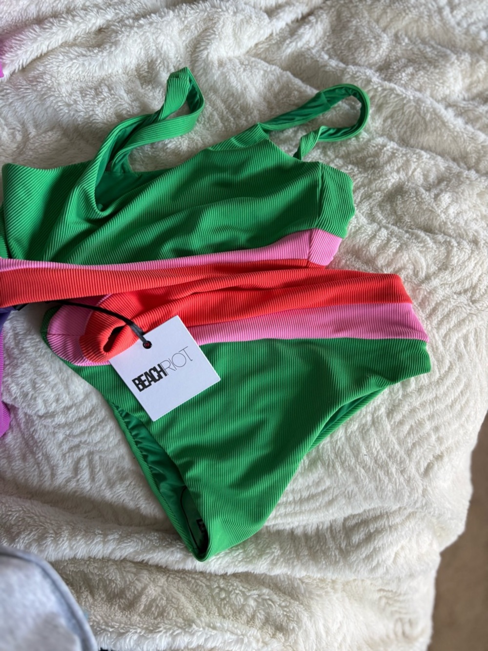 Ribbed Colorblock High-Waist Bikini in Green-L top M bottom - Picture 2 of 4